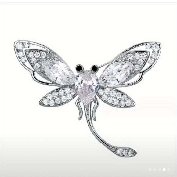 ✨ 🆕 ✨ Dragonfly Insect SILVER Collar Pin Brooch✨ - Picture 5 of 10